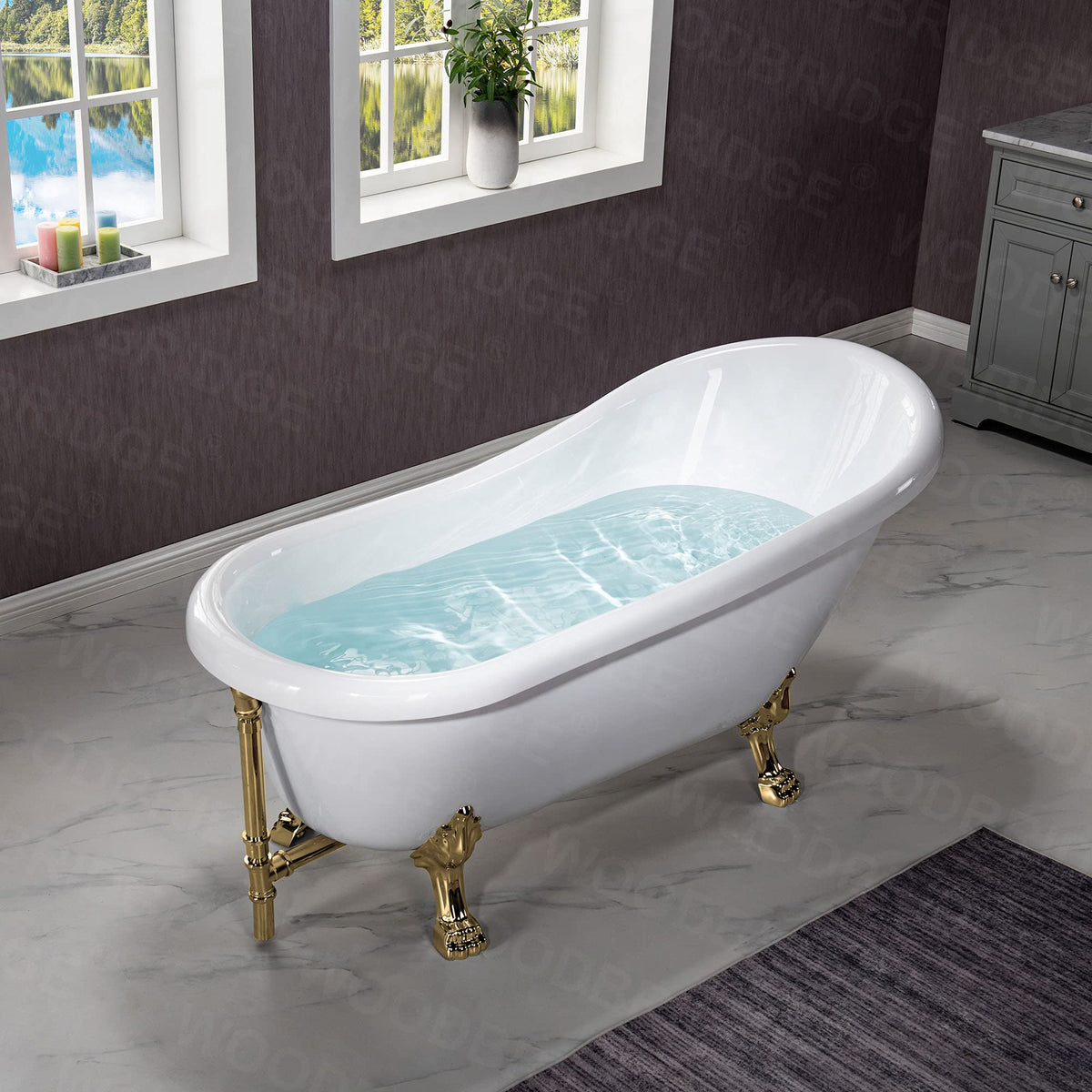 WOODBRIDGE 67" Heavy Duty Acrylic Slipper Clawfoot Bath Tub with Matte Black Feet + Matte Black Drain &Overflow