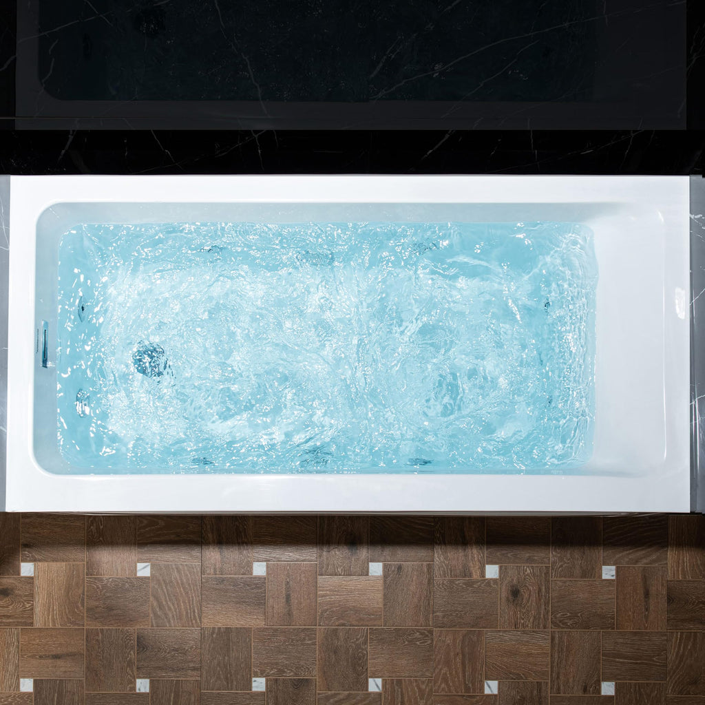 WOODBRIDGE 60" x 32" Alcove Acrylic Rectangular Whirlpool Heated Jetted Tub in White with Left Drain, Matte Black Finish, BS429-L-MB02