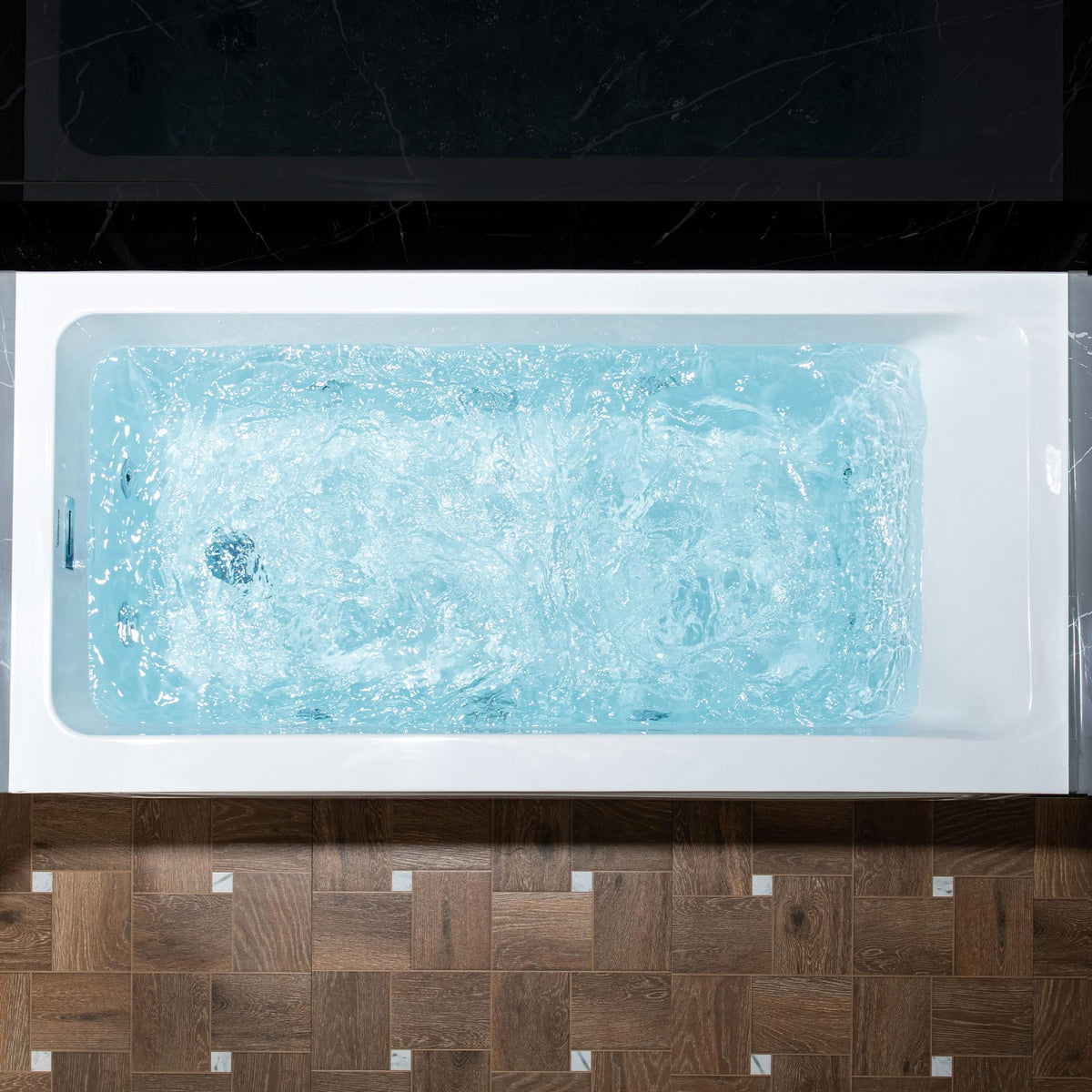 WOODBRIDGE 60" x 32" Alcove Acrylic Rectangular Whirlpool Heated Jetted Tub in White with Left Drain, Matte Black Finish, BS429-L-MB02