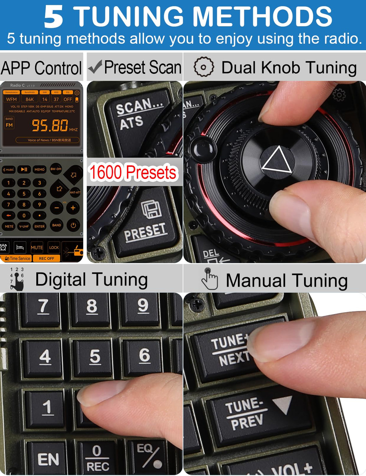 ZHIWHIS Shortwave Radio with SSB and Extra Antenna, AM FM CB LW AIR VHF UHF SW WB SSB Receiver, NOAA Weather/Antenna Tuner/APP Control/Bluetooth/20W Speaker/1600 Presets/Rechargeable Radios ZWS-C919