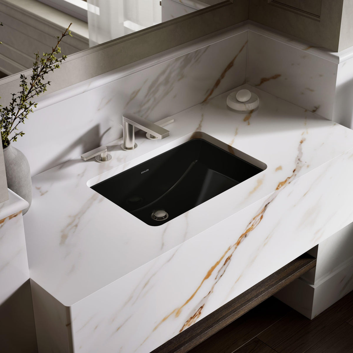 KOHLER 2214-0 Ladena Rectangular Undermount Bathroom Sink With Curved Bottom, 20-7/8" W X 14-3/8" L, White