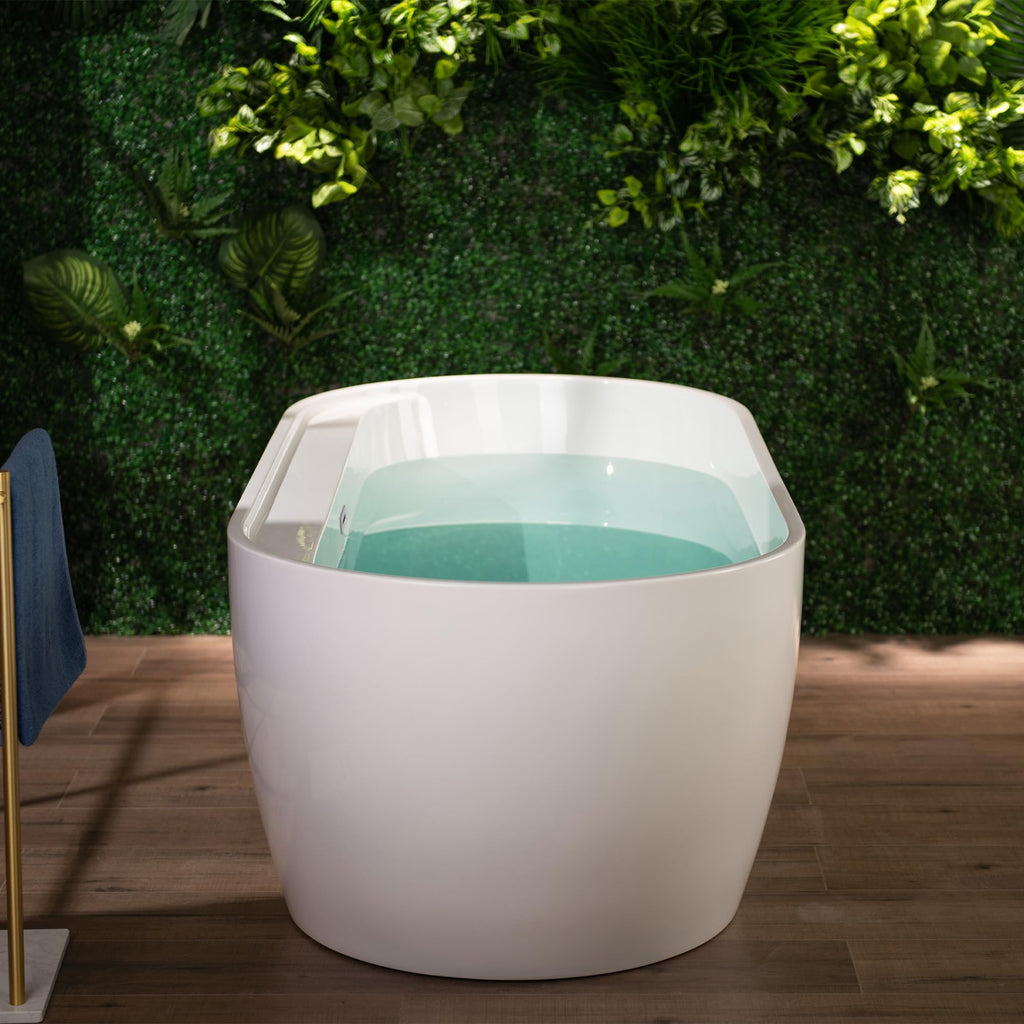 WOODBRIDGE 72" Acrylic Freestanding Bathtub Contemporary Soaking White Tub with Brushed Nickel Overflow and Drain,B0059BN
