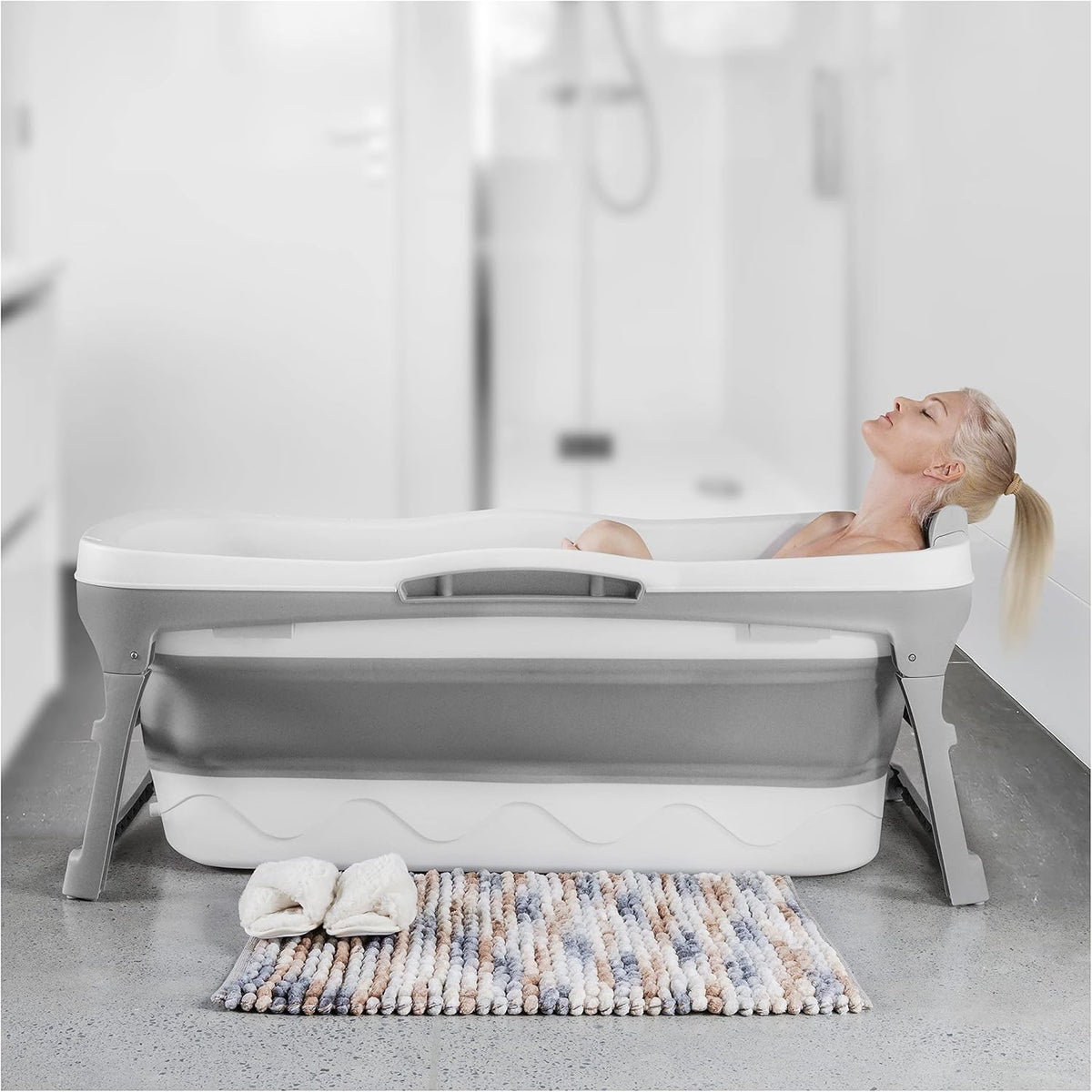 Portable Bathtub for Adults, 56" Foldable Collapsible Soaking Bath/Ice Bath