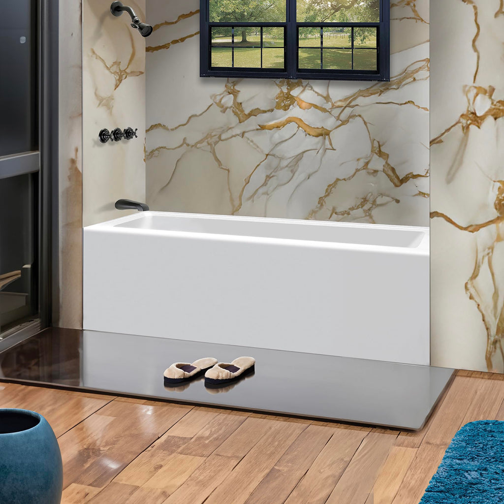Fine Fixtures Acrylic, Fiberglass Alcove Soaking Bathtub with Integral Apron Front in Glossy White - Right Hand Drain, 72" x 32"