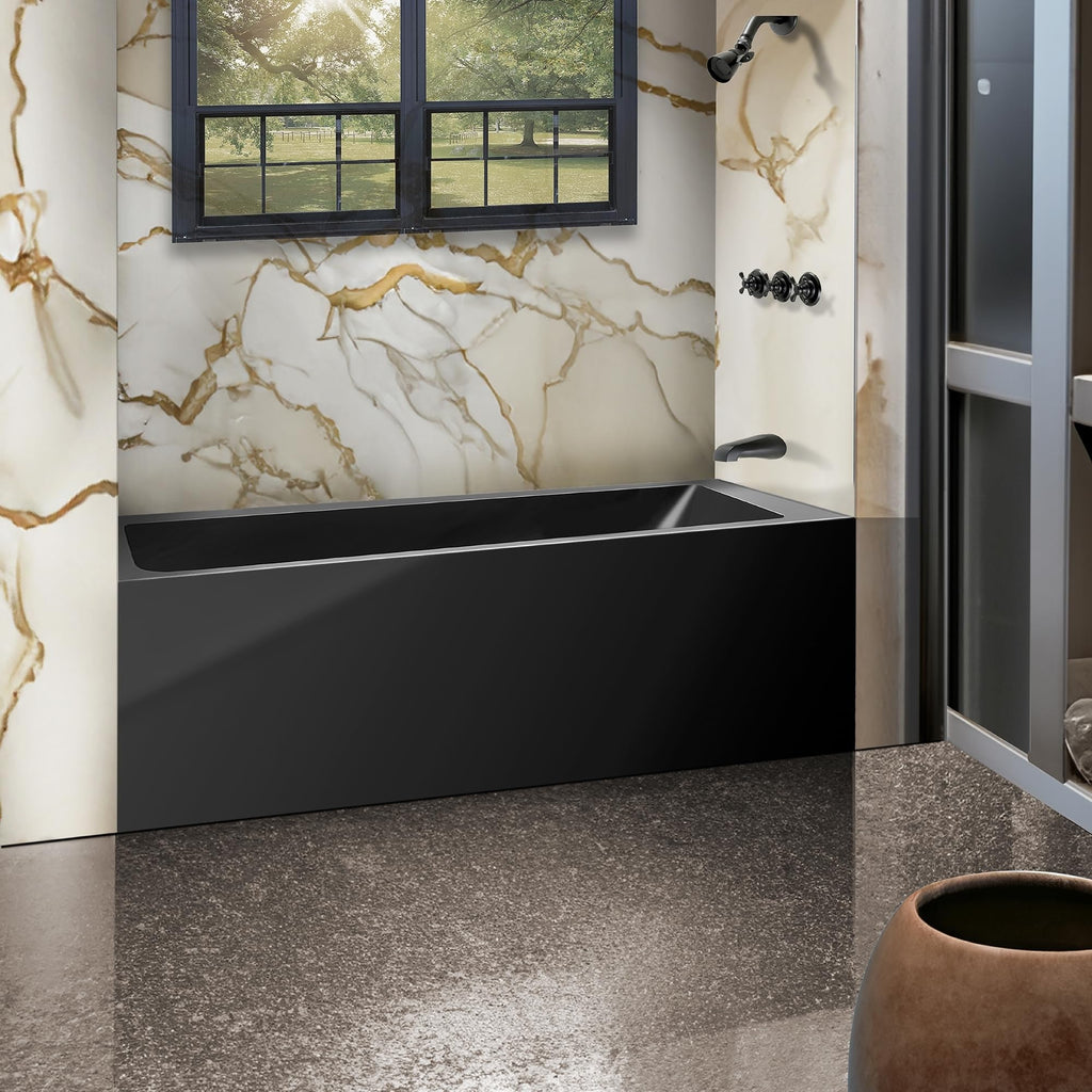Fine Fixtures Acrylic, Fiberglass Alcove Soaking Bathtub with Integral Apron Front in Glossy White - Right Hand Drain, 72" x 32"