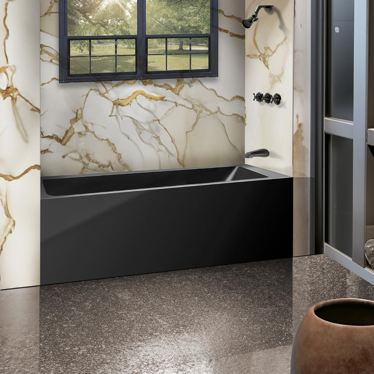 Fine Fixtures Acrylic, Fiberglass Alcove Soaking Bathtub with Integral Apron Front in Glossy White - Right Hand Drain, 72" x 32"