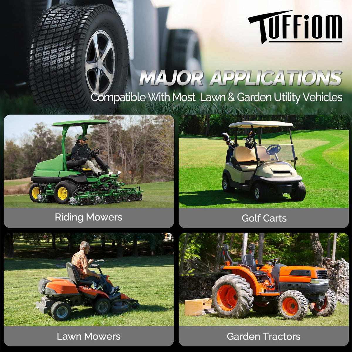 TUFFIOM 24x12.00-12 Lawn Mower Tires Set of 2, 6PR Turf Tire Lawn & Garden Tires for Garden Tractor Riding Mower, Tubeless