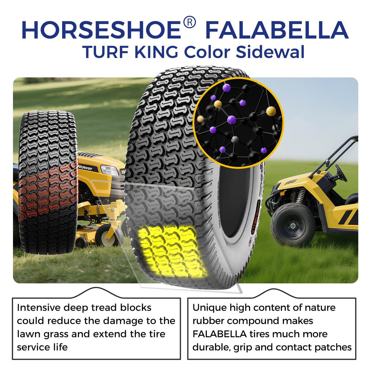 HORSESHOE FALABELLA (2-Pcs) 24X9.50-12 6-PLY LRC Lawn Mower 24x9.5x12 Riding Machine Golf Carts 24x9.5-12 Turf Equipment & Tractors Tires, Heavy Duty Turf-King, Color Sidewall
