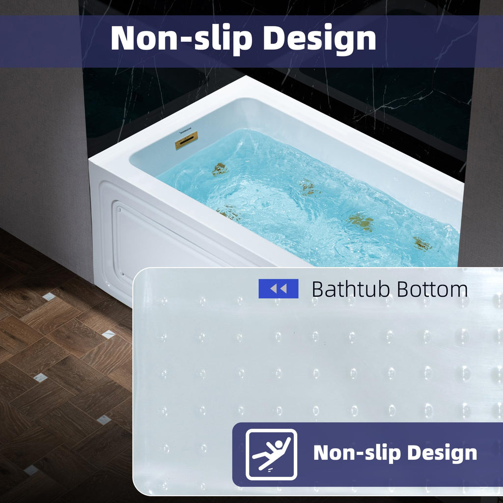 WOODBRIDGE 60" x 32" Alcove Acrylic Rectangular Whirlpool Heated Jetted Tub in White with Left Drain, Matte Black Finish, BS429-L-MB02