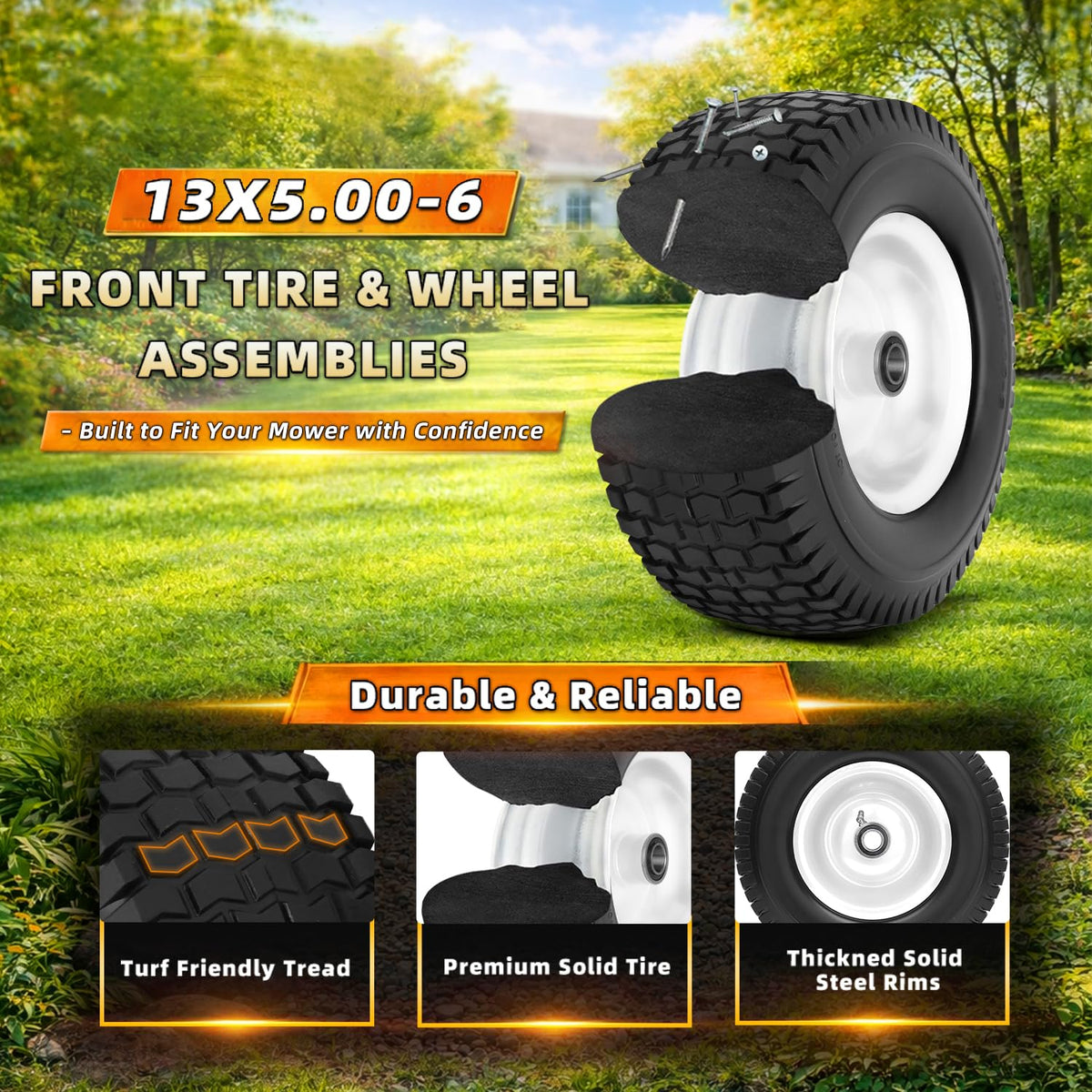 (2 Pack) 20x8.00-8 Tubeless Rear Riding Mowers Tire and Wheel Assemblies