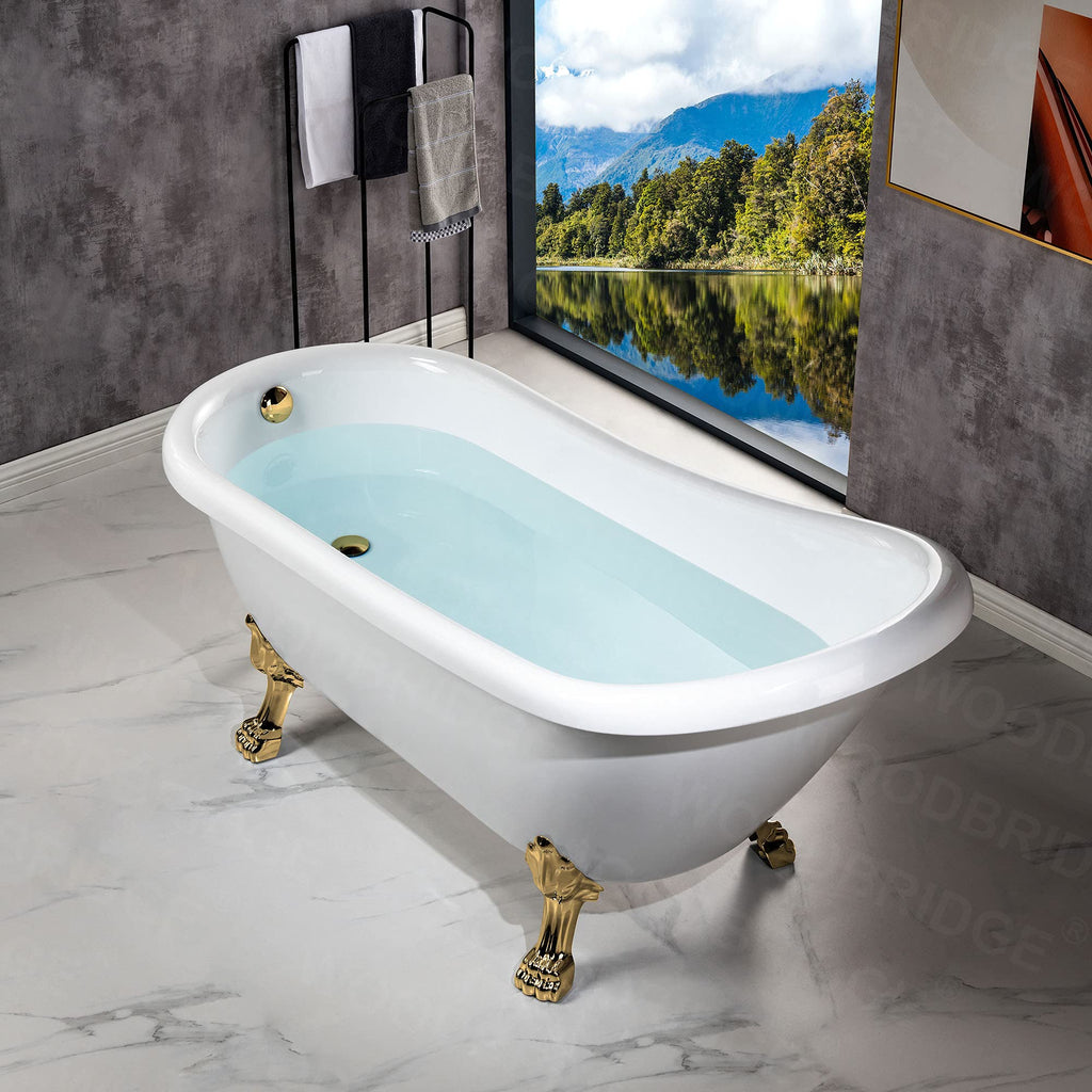 WOODBRIDGE 67" Heavy Duty Acrylic Slipper Clawfoot Bath Tub with Matte Black Feet + Matte Black Drain &Overflow