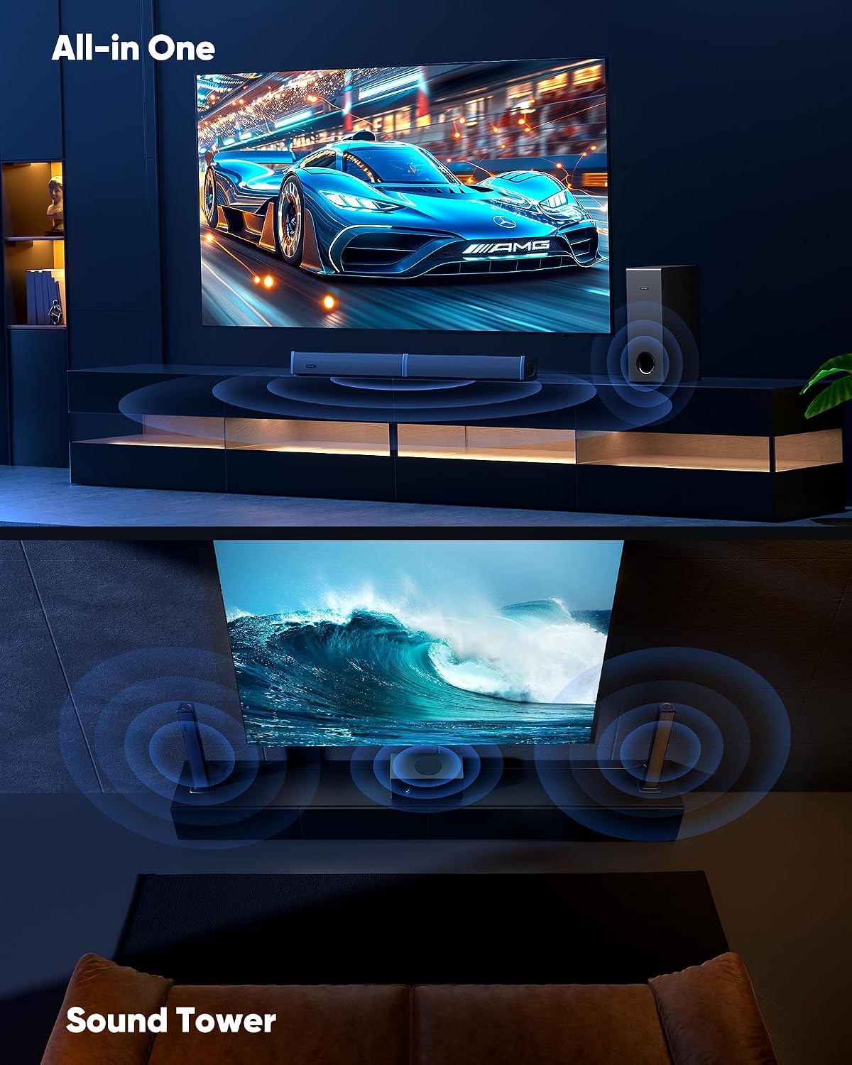 INFITBO Detachable Soundbar with Subwoofer for TV/PC: 2-in-1 with 3 Setups
