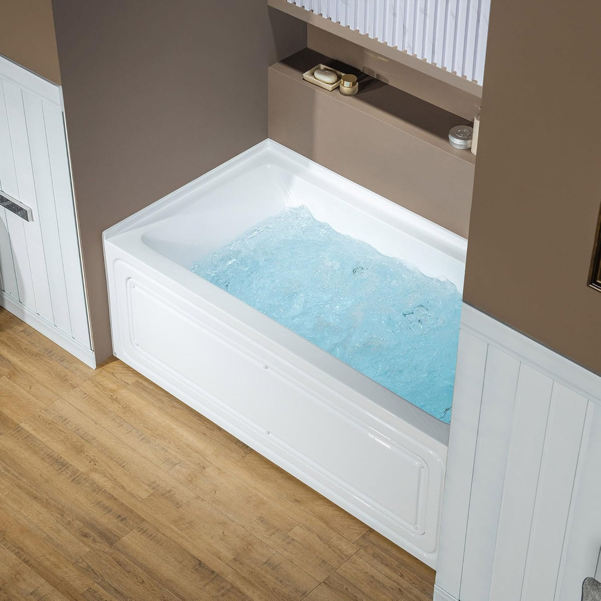 WOODBRIDGE 60" x 32" Alcove Acrylic Rectangular Whirlpool and Air Heated Tub in White with right Drain, Matte Black Finish Trim and Drain Kit Included, DF631-R-MB02