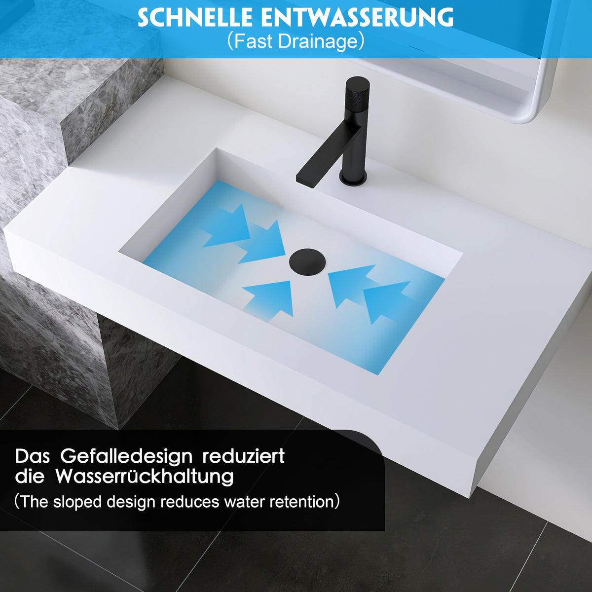 47" Wall Mount Sink, Artificial Stone Bathroom Sink, Single Hole