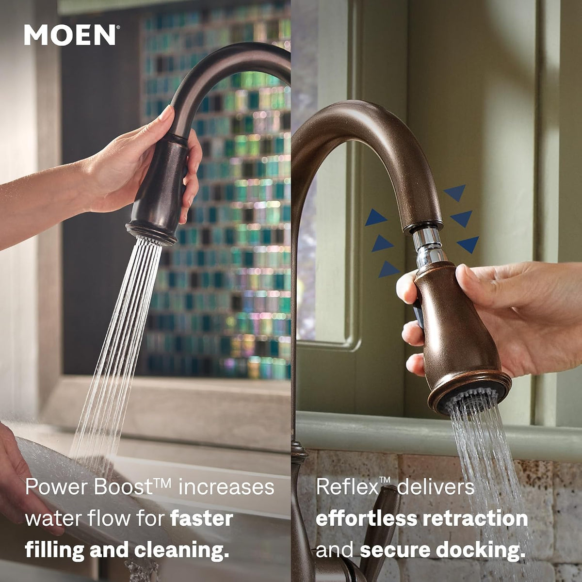 Moen Brantford Oil Rubbed Bronze Traditional One-Handle Kitchen Faucet with Pulldown Sprayer Featuring Power Boost and Reflex Docking System, 7185ORB