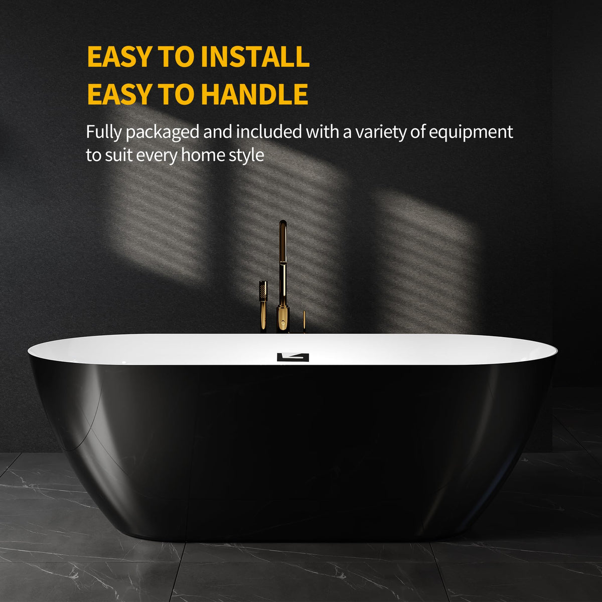 59" Acrylic Freestanding Bathtub, Modern Soaking Tub with Matte Drain and Overflow, Ergonomic Deep Design, Double-Walled Insulation, CUPC Certified, Easy Clean, Slip-Resistant, Gloss White