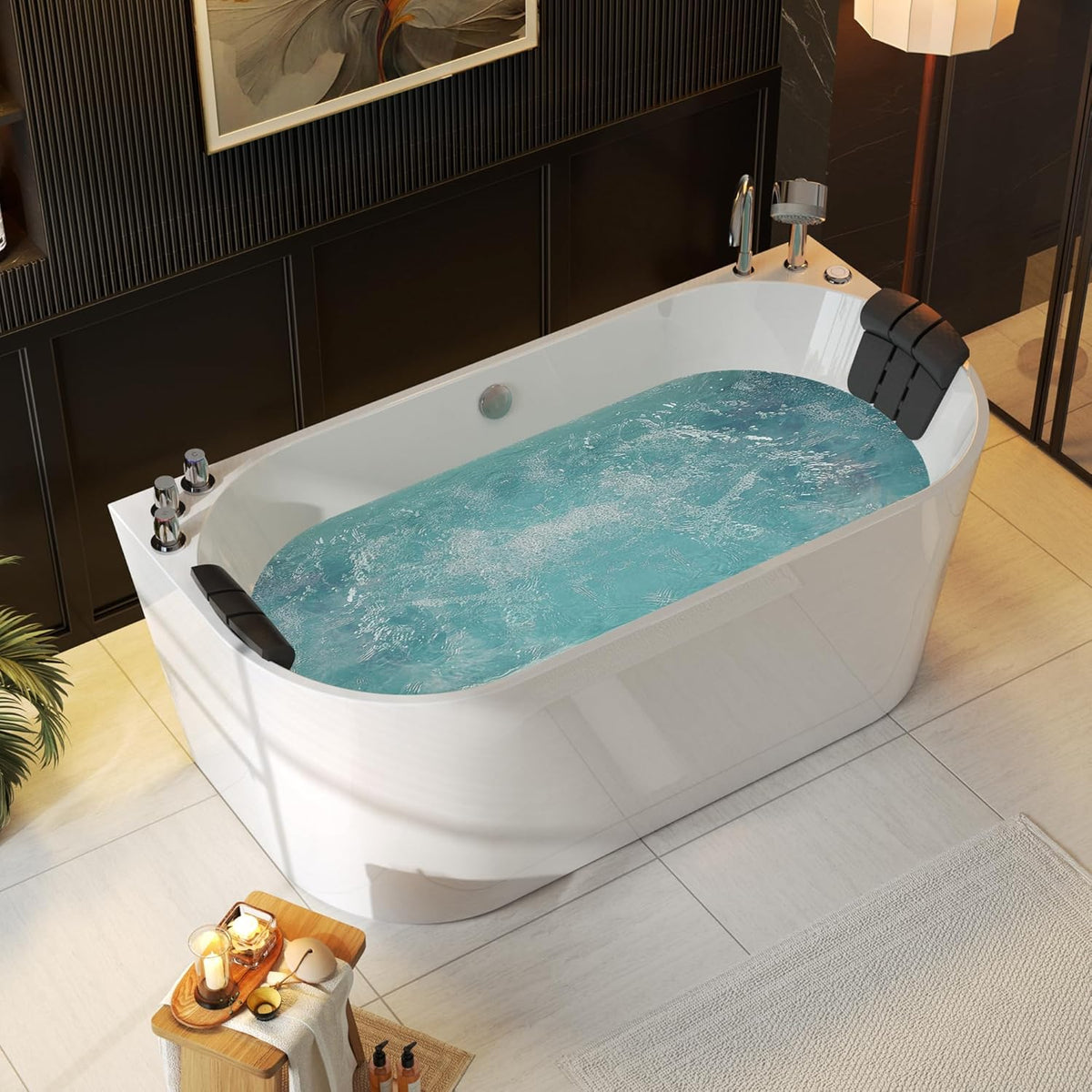 Empava 59 in. Acrylic Freestanding Tub Hydromassage Gracefully Oval Shaped
