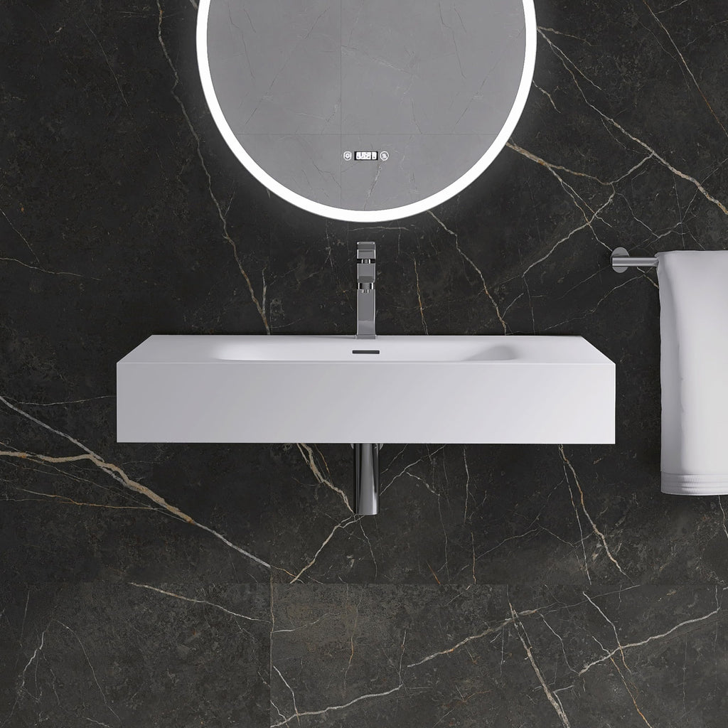 47" Wall Mount Sink, Artificial Stone Bathroom Sink, Single Hole