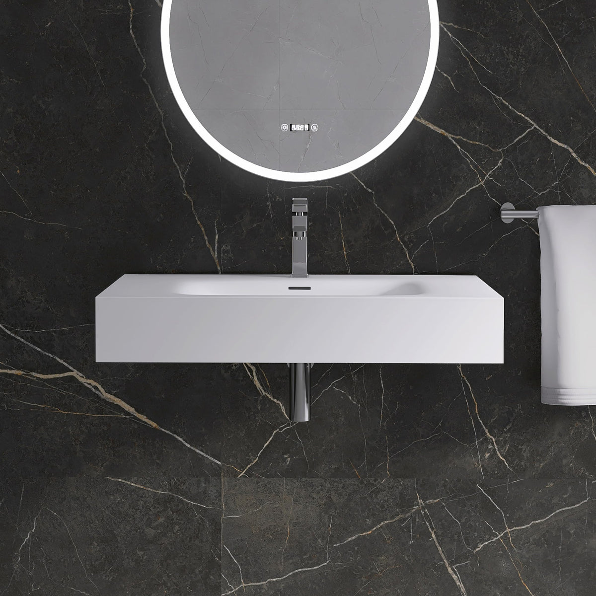47" Wall Mount Sink, Artificial Stone Bathroom Sink, Single Hole