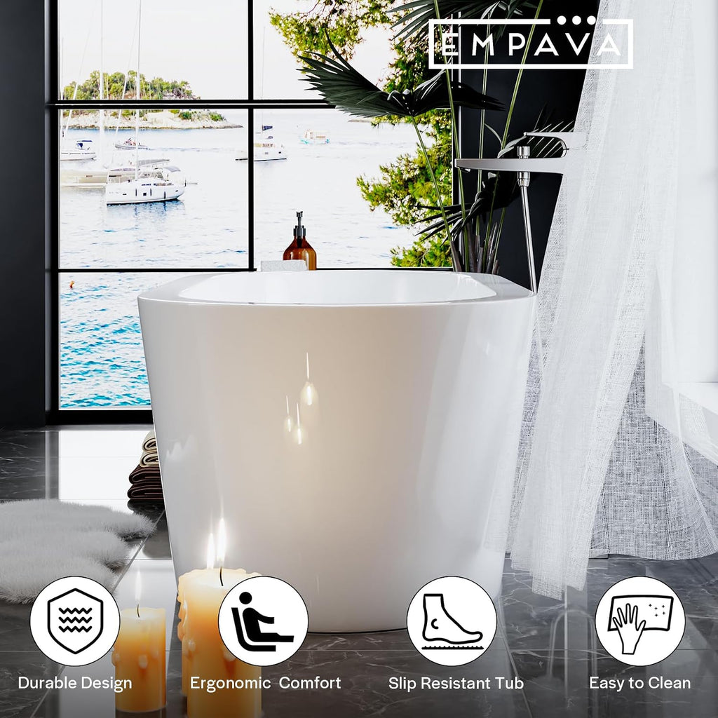 Empava Bathtub, 59" Soaking Tub with Center Drain and Overflow
