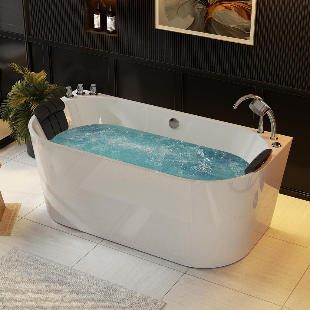 Empava 59 in. Acrylic Freestanding Tub Hydromassage Gracefully Oval Shaped