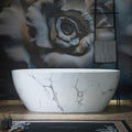 WOODBRIDGE 63" Marble-Pattern Stone Resin Freestanding Soaking Tub, Modern Oval Solid Surface Bathtub with Integrated Slotted Overflow & Drain, Matte Finish, CST0744