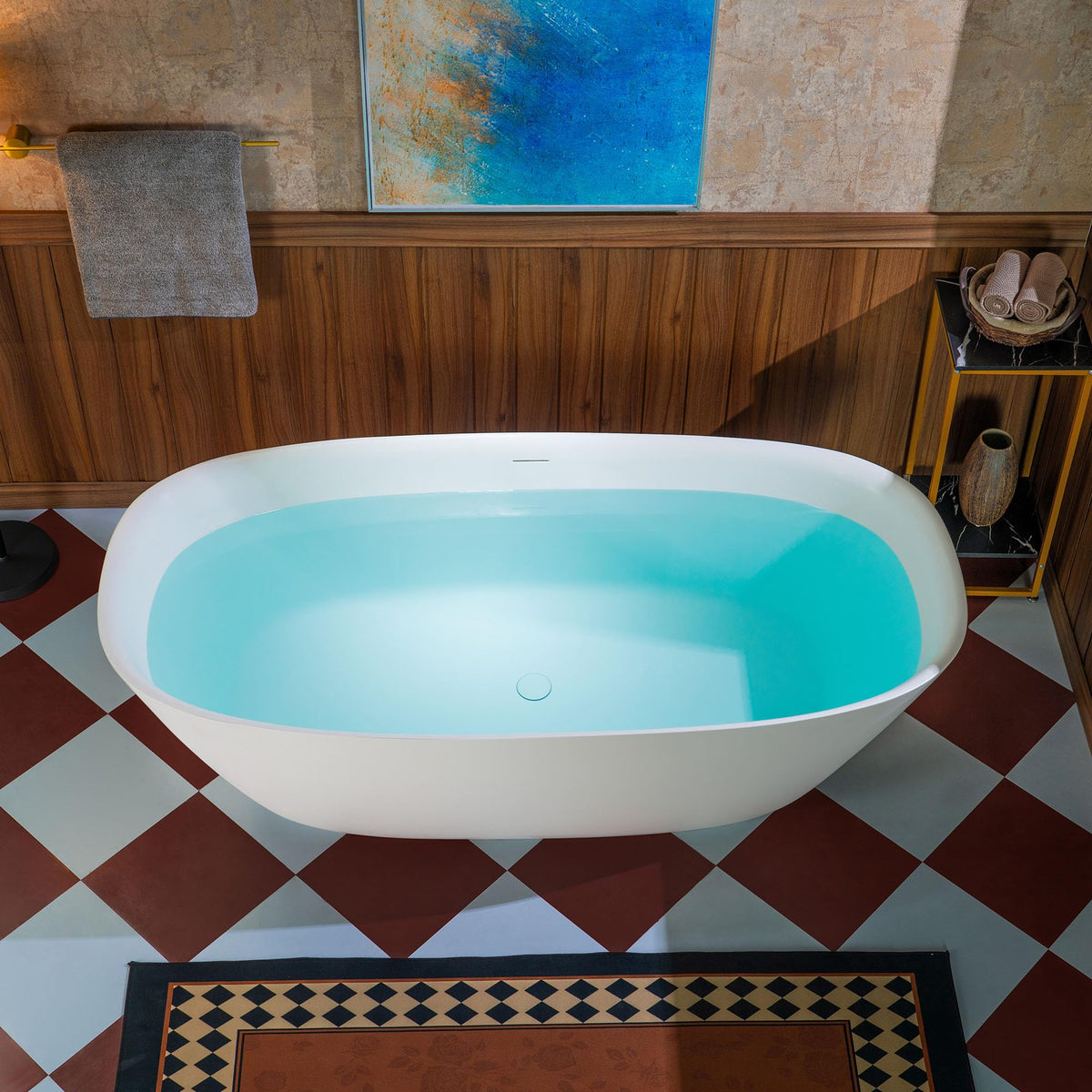 WOODBRIDGE 55 in. x 31.5 in. Stone Resin Luxury Contemporary Solid Surface Freestanding Bathtub in Matte White