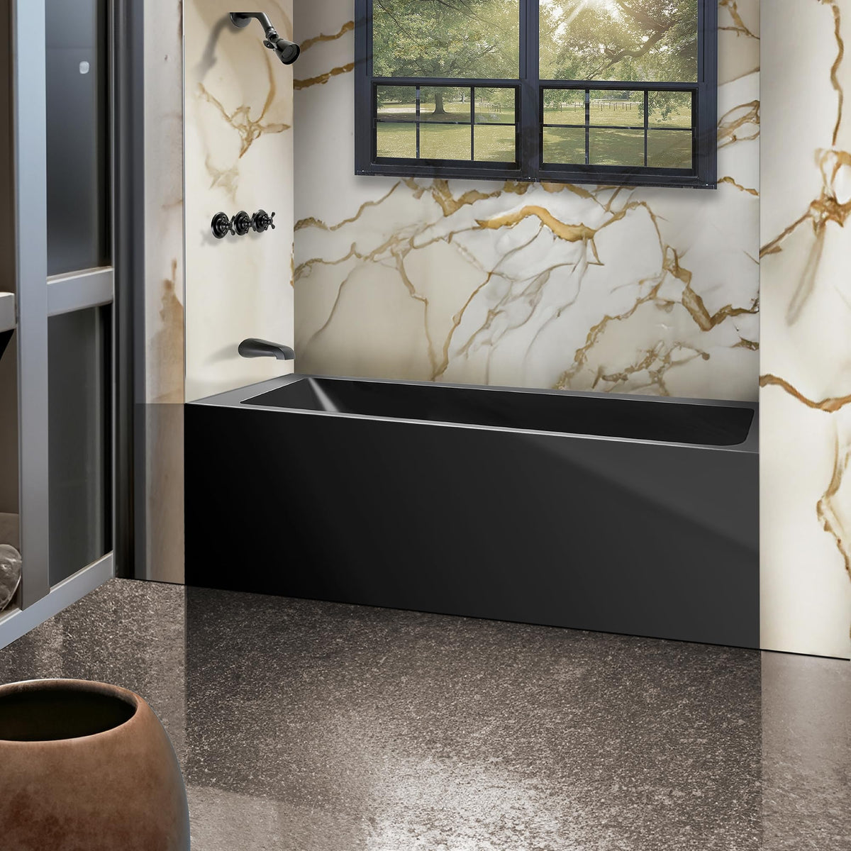Fine Fixtures Acrylic, Fiberglass Alcove Soaking Bathtub with Integral Apron Front in Glossy White - Right Hand Drain, 72" x 32"