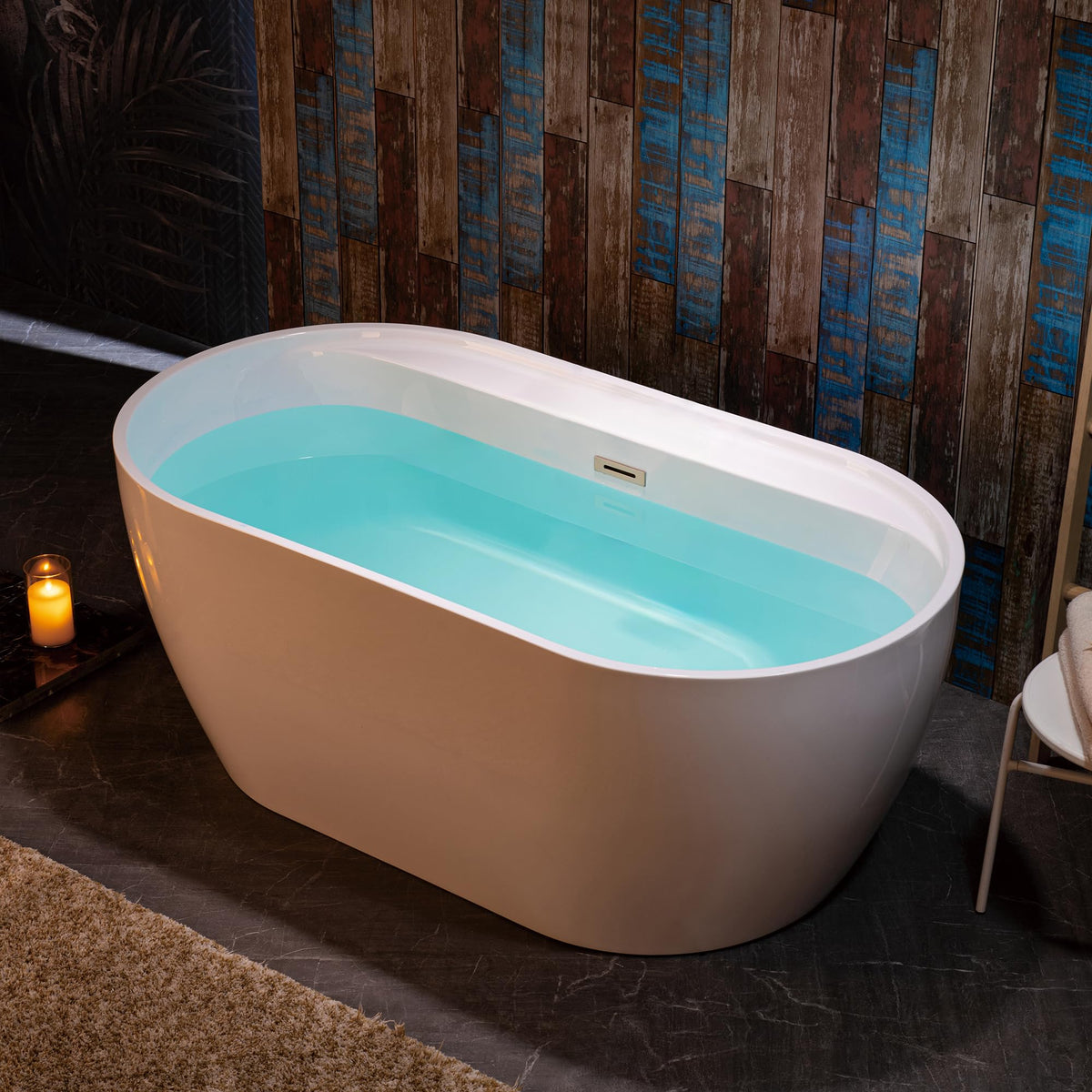 WOODBRIDGE 72" Acrylic Freestanding Bathtub Contemporary Soaking White Tub with Brushed Nickel Overflow and Drain,B0059BN