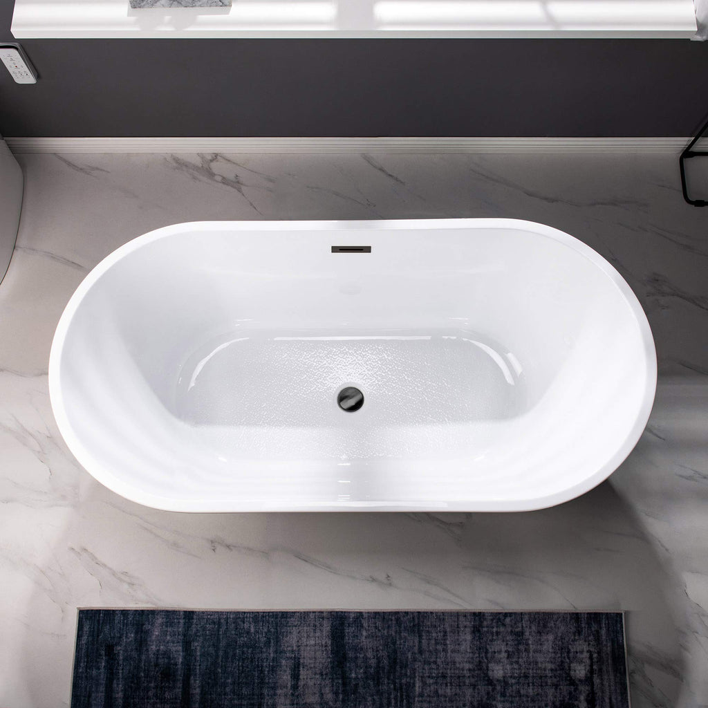 WOODBRIDGE 54" Acrylic Freestanding Bathtub Contemporary Soaking White Tub with Brushed Gold Overflow and Drainï¼BTA1702-BG
