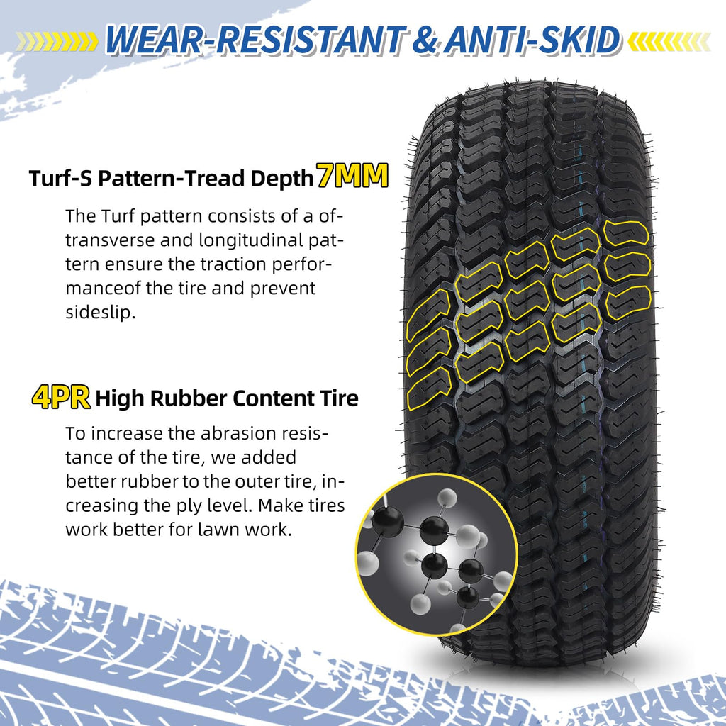 GICOOL 20x10.00-8 Lawn Mower Tire and Wheel, 3/4" Borehole, and 3/16" Keyway, 3.5" Offset Hub, 4 Ply Tubeless Tire, Replacement 20x10-8nhs Riding Lawn Mower and Tractor Rear Tire and Wheel Assemblies