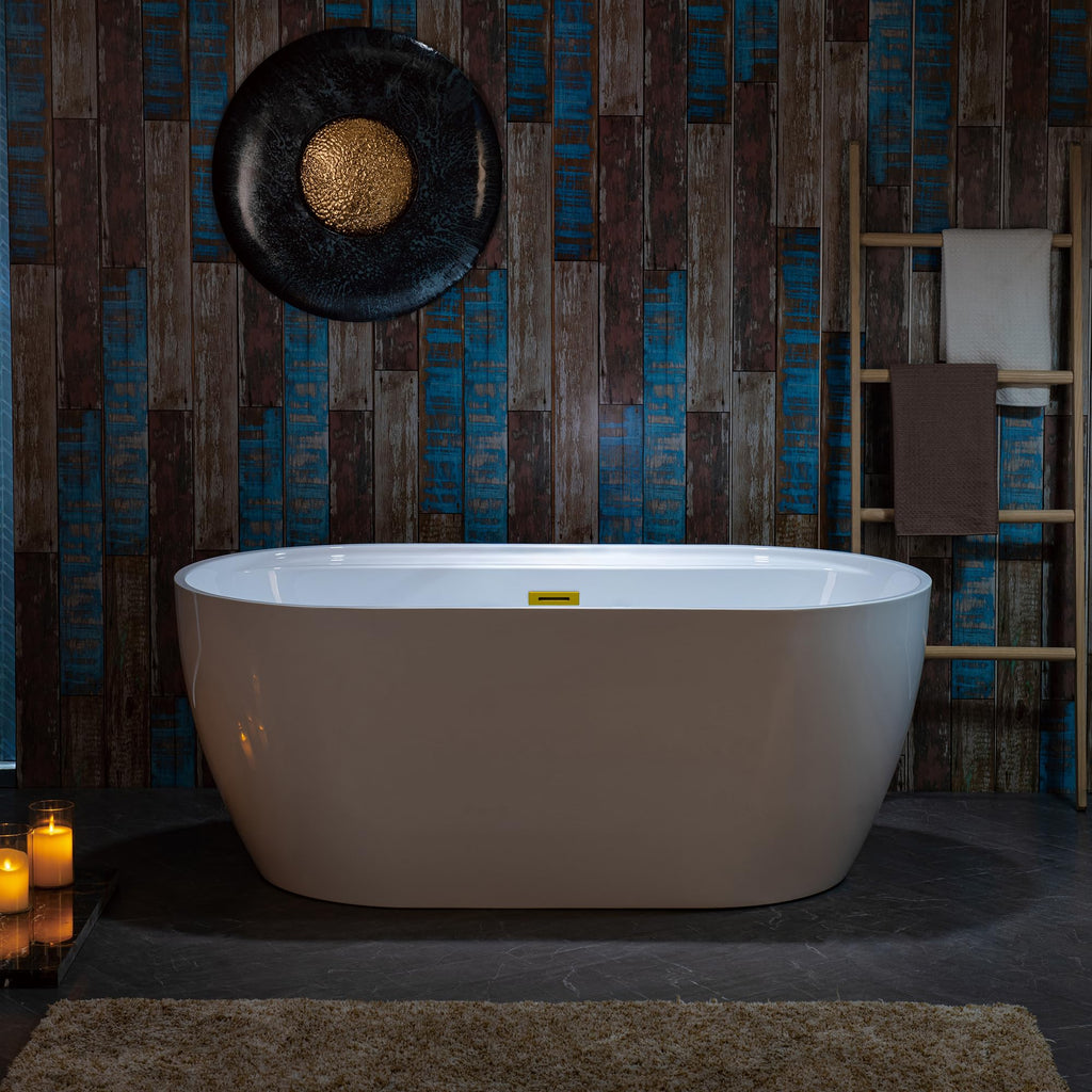 WOODBRIDGE 72" Acrylic Freestanding Bathtub Contemporary Soaking White Tub with Brushed Nickel Overflow and Drain,B0059BN