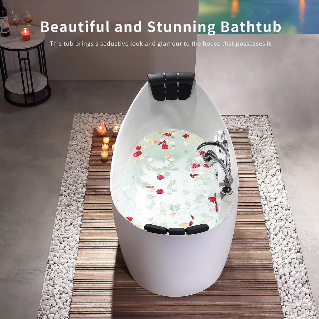 Empava 59" Freestanding Jetted Boat Shaped Whirlpool Bathtub, 8 Jets, ETL