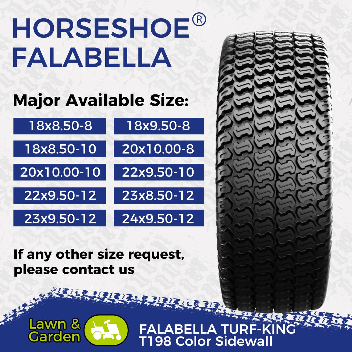 HORSESHOE FALABELLA (2-Pcs) 24X9.50-12 6-PLY LRC Lawn Mower 24x9.5x12 Riding Machine Golf Carts 24x9.5-12 Turf Equipment & Tractors Tires, Heavy Duty Turf-King, Color Sidewall