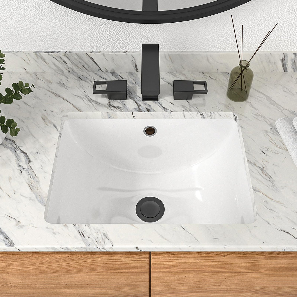 Mocoloo Bathroom Sink Undermount 22"x16" White Rectangle Porcelain Sink with Vertical Sides and Overflow Drain Under Counter Mount Ceramic Lavatory Vanity Sinks for Bathroom Interior Size 19 x 13