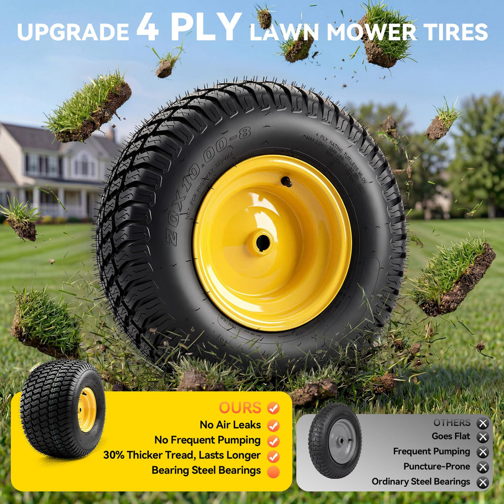 YITAMOTOR 20x8.00-8 Tubeless Lawn Mower Tire & Wheel Assemblies