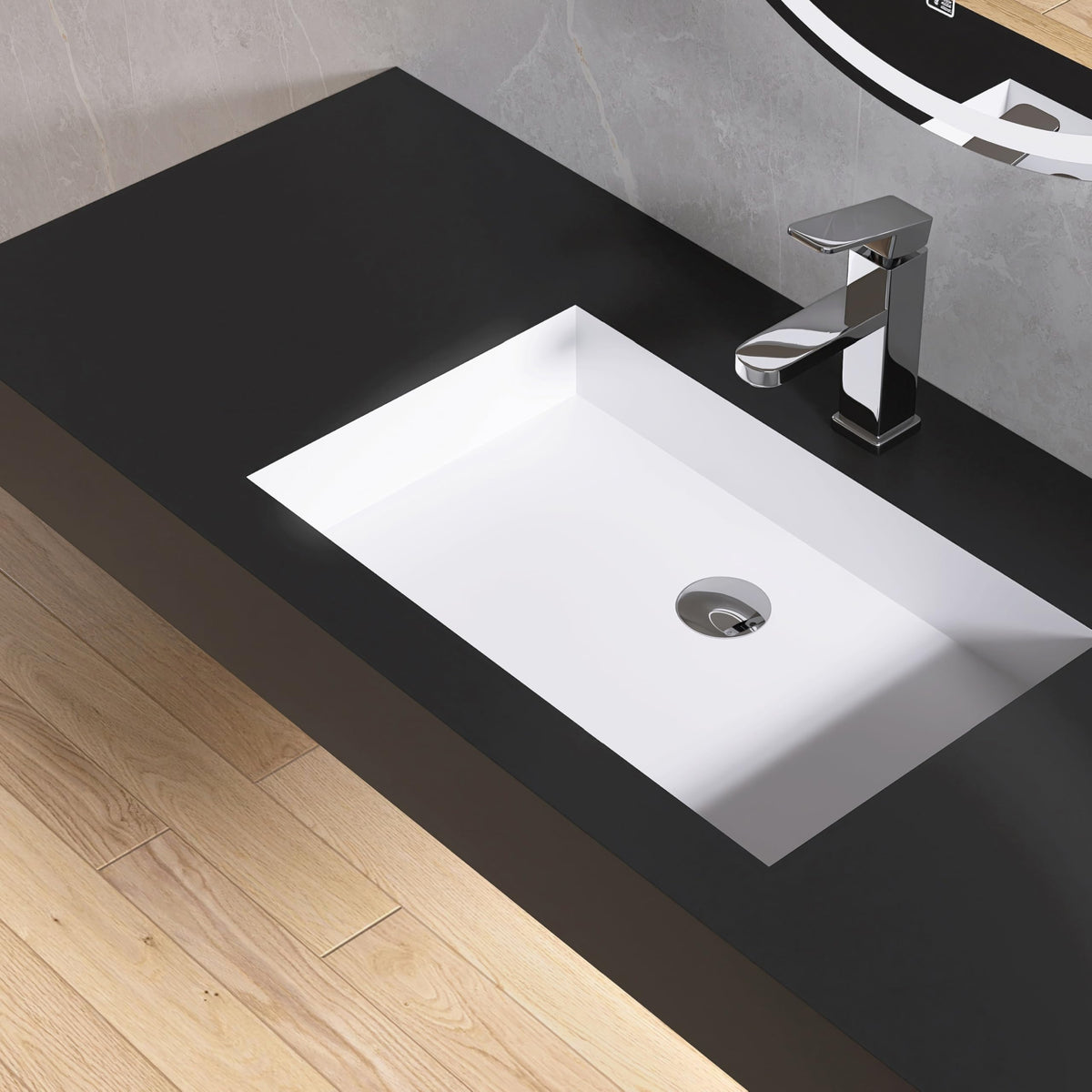 47" Wall Mount Sink, Artificial Stone Bathroom Sink, Single Hole