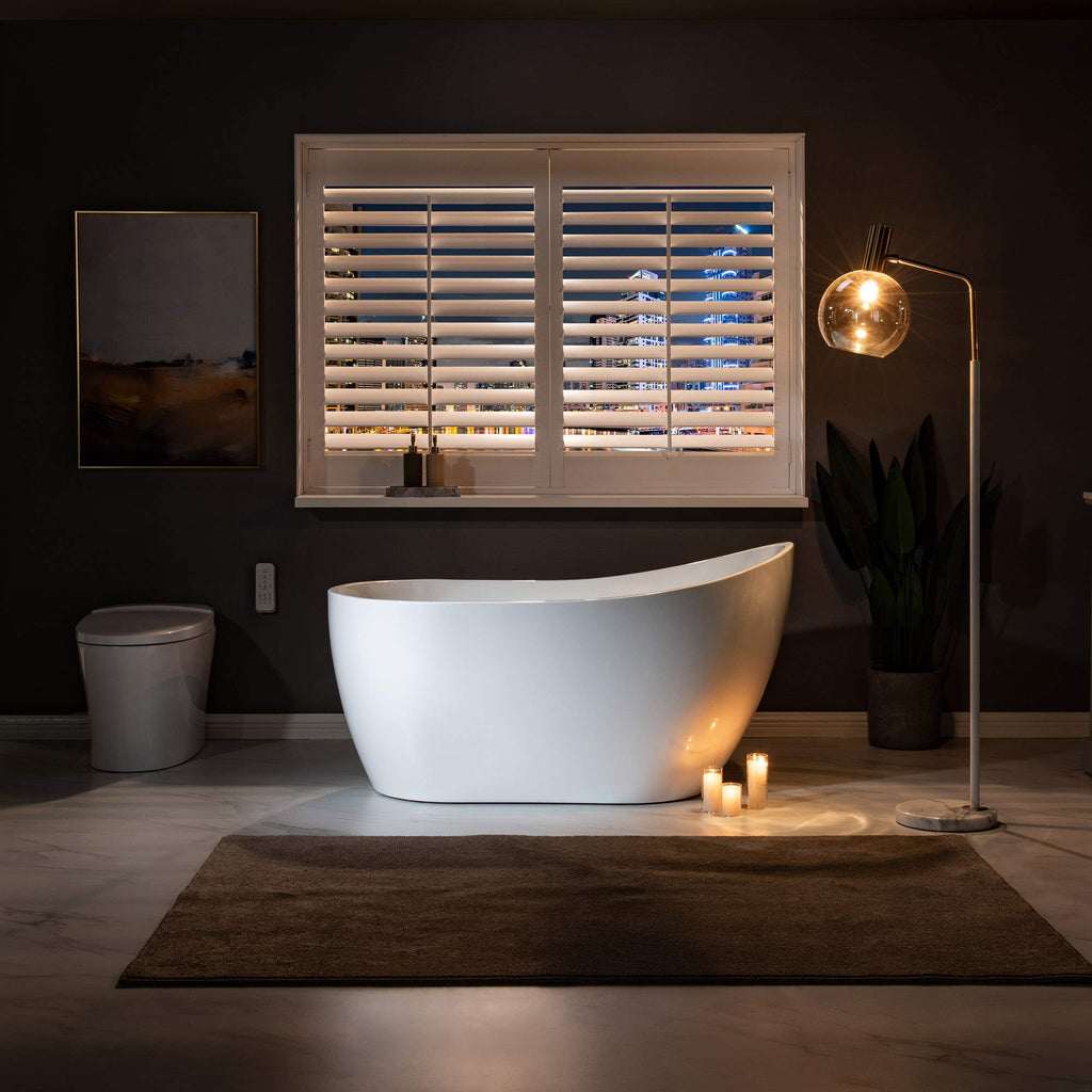 WOODBRIDGE 54" Acrylic Freestanding Bathtub Contemporary Soaking White Tub with Matte Black Overflow and Drain,B0006-MB