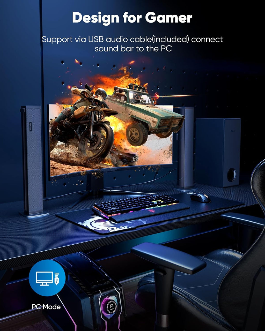 INFITBO Detachable Soundbar with Subwoofer for TV/PC: 2-in-1 with 3 Setups