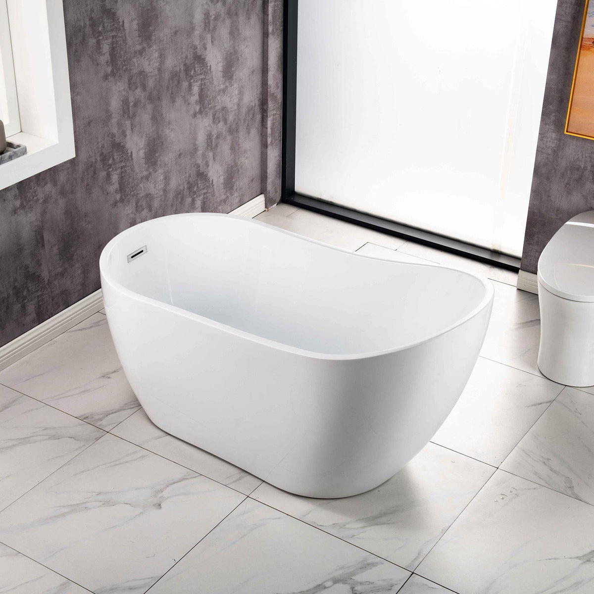 WOODBRIDGE 54"Freestanding White Acylic Soaking Bathtub with Brushed Nickel Drain and Overflow,BTA1507 -B/N-Drain &O