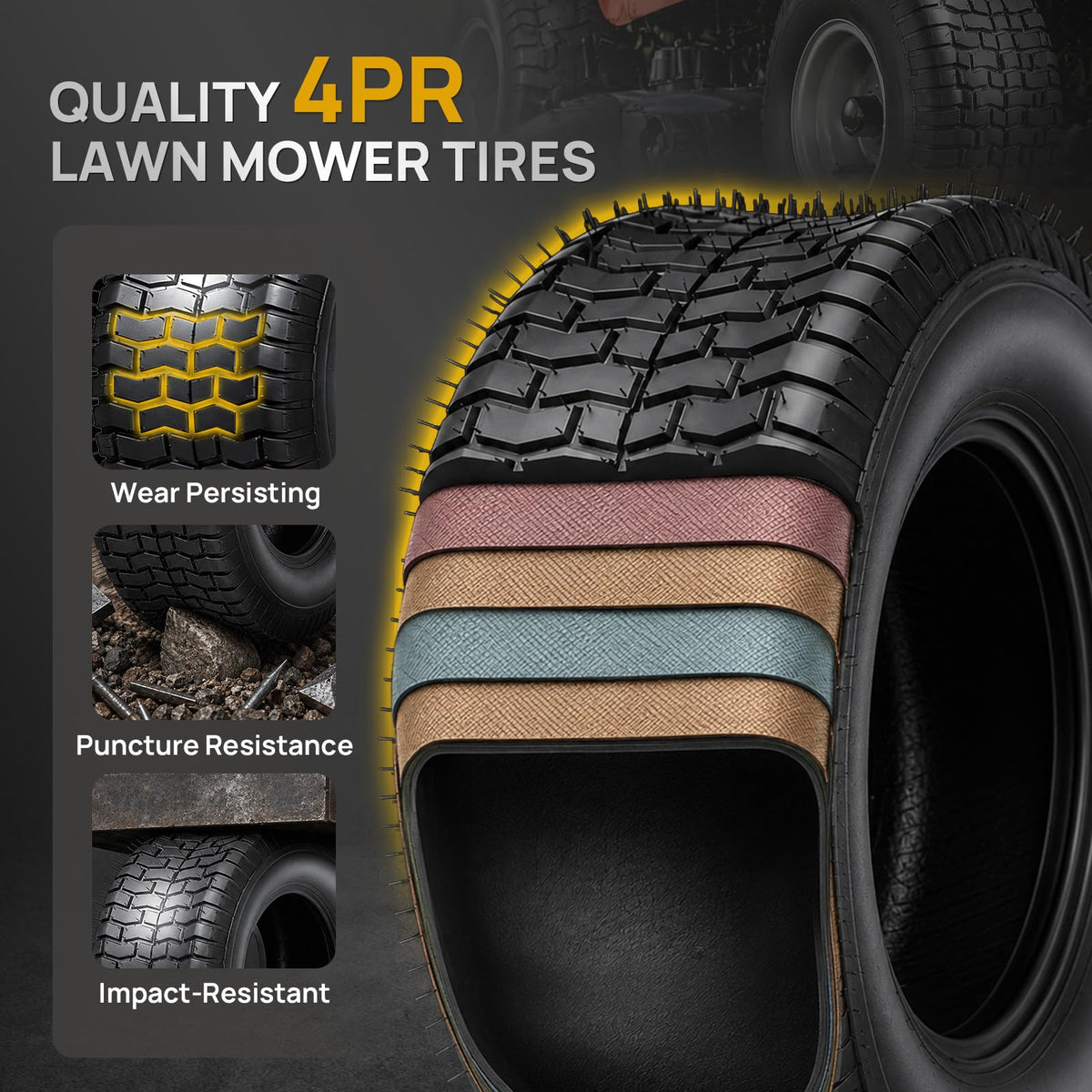 TUFFIOM 24x12.00-12 Lawn Mower Tires Set of 2, 6PR Turf Tire Lawn & Garden Tires for Garden Tractor Riding Mower, Tubeless
