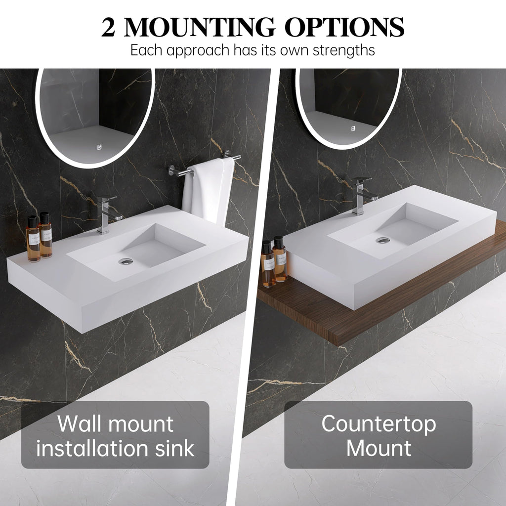 47" Wall Mount Sink, Artificial Stone Bathroom Sink, Single Hole