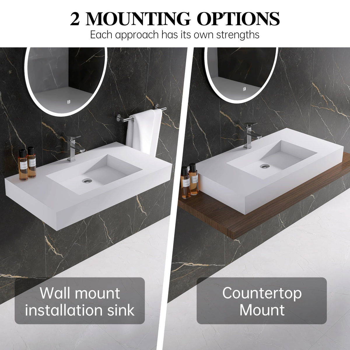 47" Wall Mount Sink, Artificial Stone Bathroom Sink, Single Hole