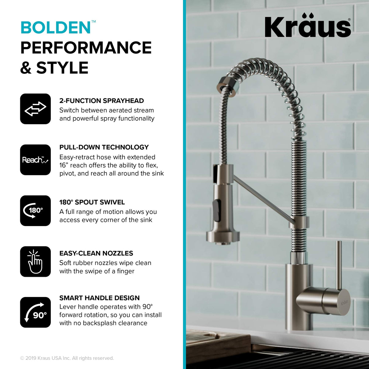 KRAUS Chrome 18.75 in Commercial Pull Down Kitchen Faucet KPF-1610CH