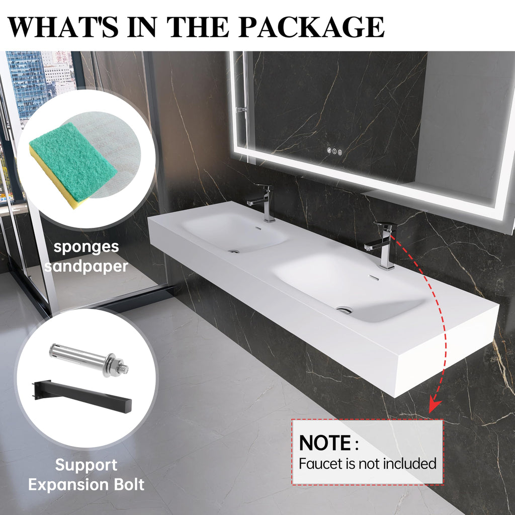 47" Wall Mount Sink, Artificial Stone Bathroom Sink, Single Hole