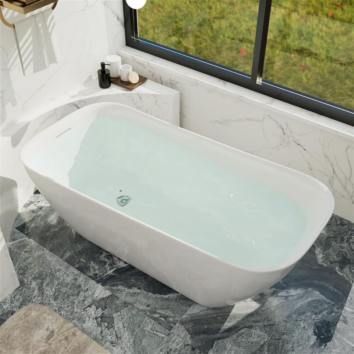 62" Lucite Acrylic Freestanding Bathtub, Double Slipper Soaking Tub