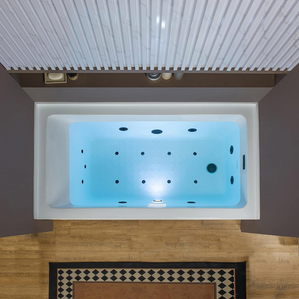 WOODBRIDGE 60" x 32" Alcove Acrylic Rectangular Whirlpool and Air Heated Tub in White with right Drain, Matte Black Finish Trim and Drain Kit Included, DF631-R-MB02