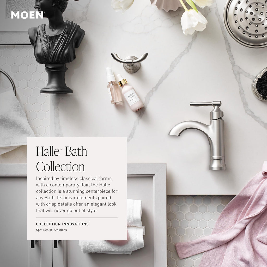 Moen Halle Spot Resist Brushed Nickel One-Handle Single Hole Bathroom Sink Faucet with Optional Deckplate, 84970SRN
