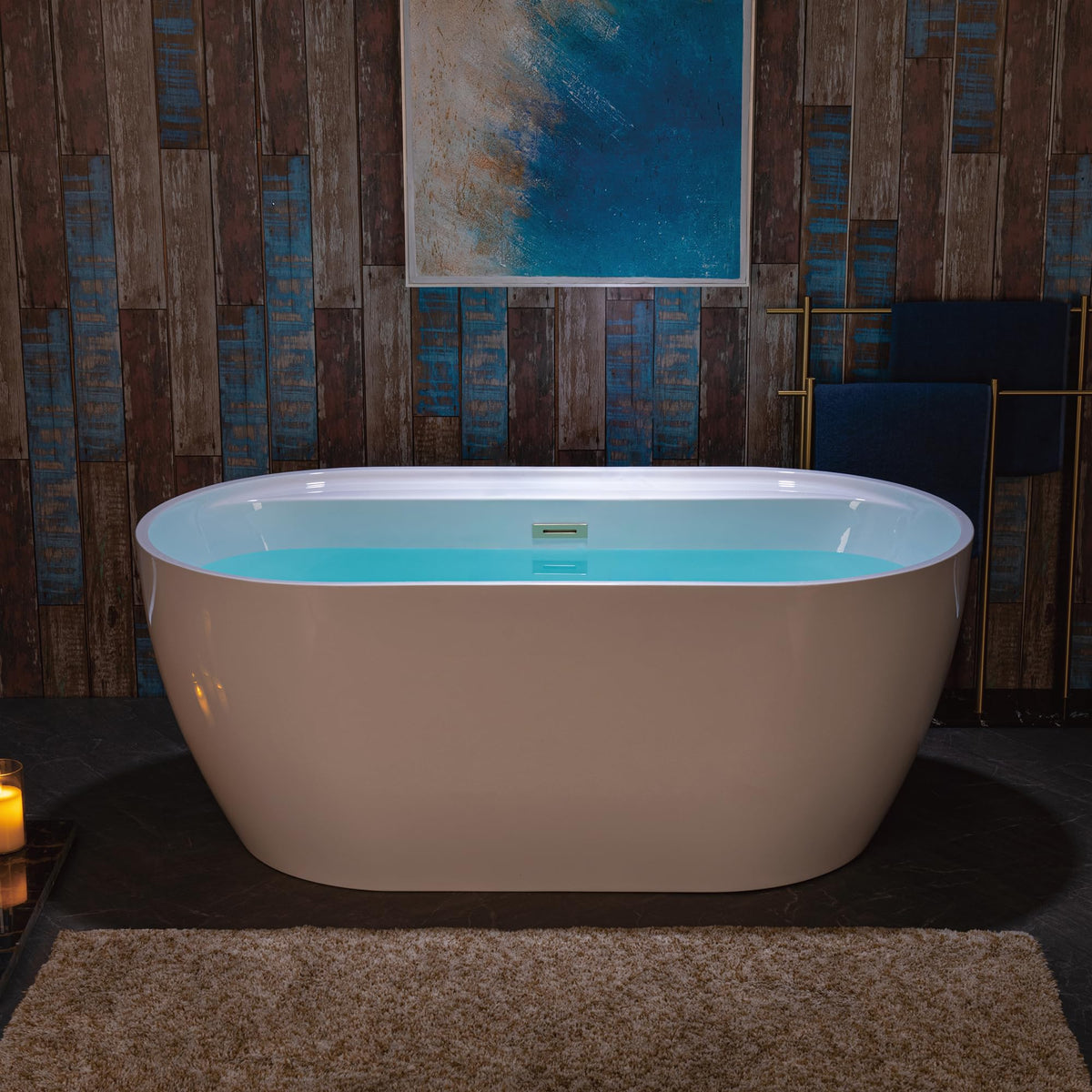 WOODBRIDGE 72" Acrylic Freestanding Bathtub Contemporary Soaking White Tub with Brushed Nickel Overflow and Drain,B0059BN