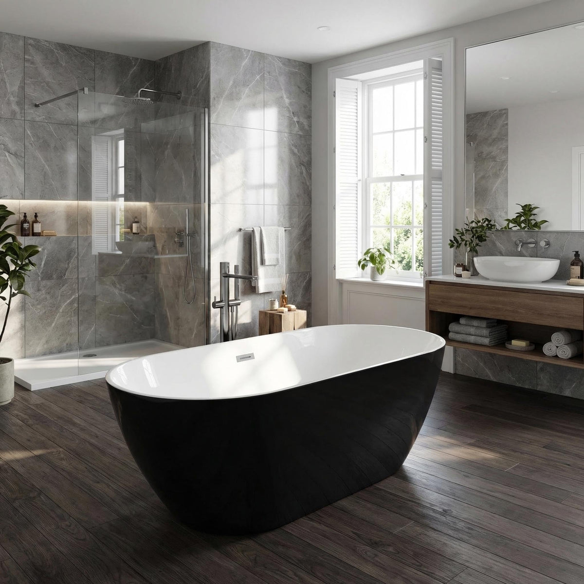 59" Acrylic Freestanding Bathtub, Modern Soaking Tub with Matte Drain and Overflow, Ergonomic Deep Design, Double-Walled Insulation, CUPC Certified, Easy Clean, Slip-Resistant, Gloss White